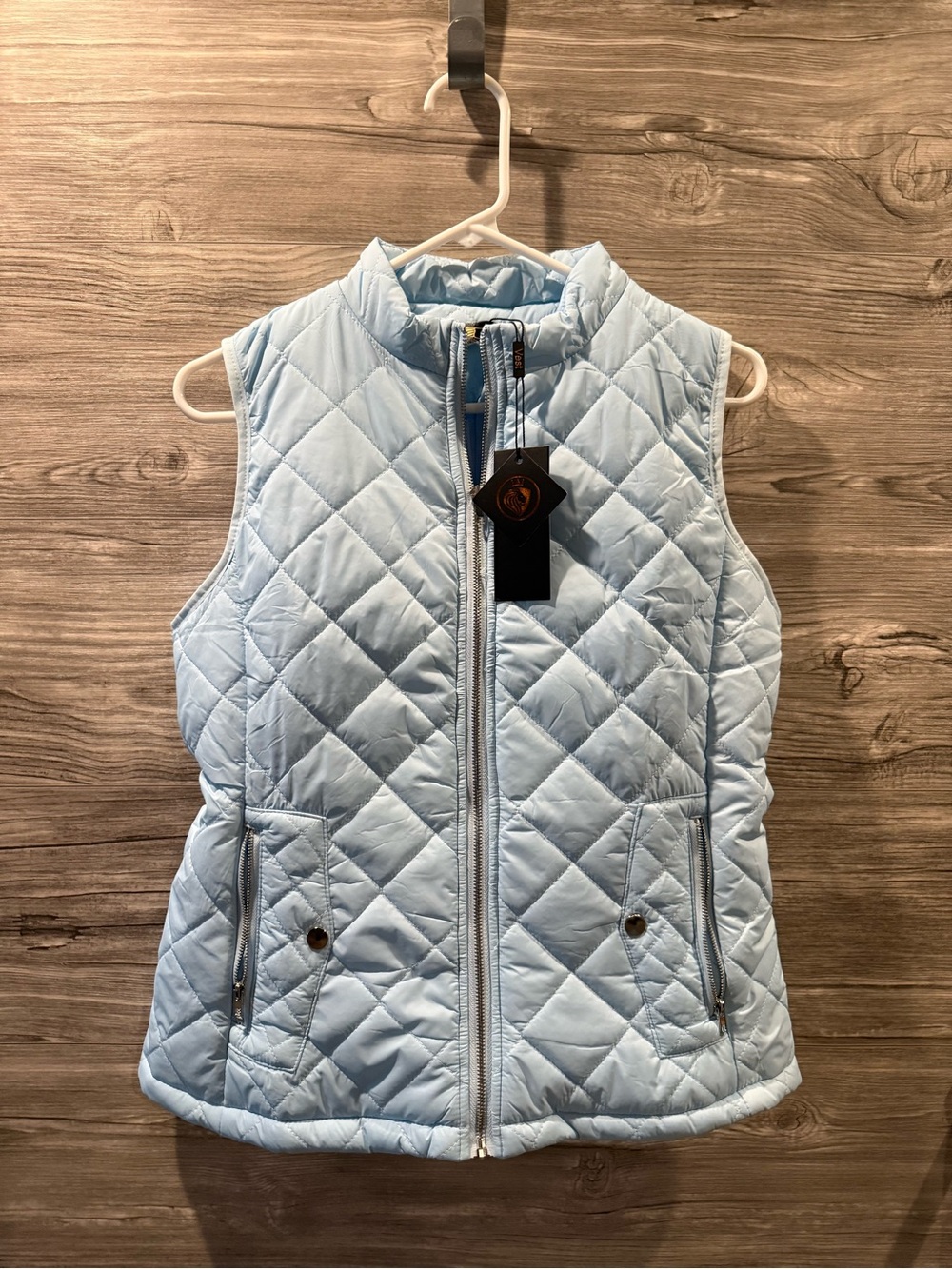 Light Blue Women's Lightweight Zip Vest Stand Collar - Size Small